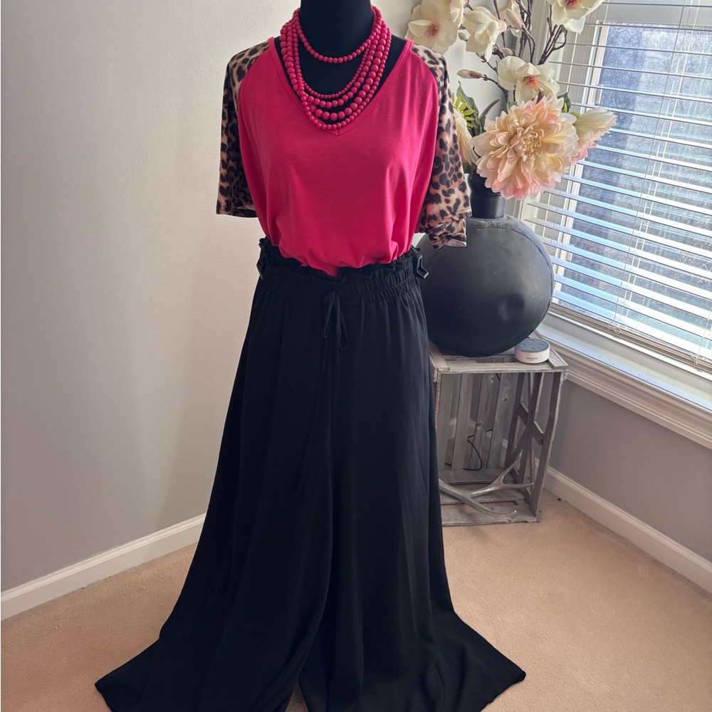 Vibrant Pink and Leopard Sleeve Women's Top